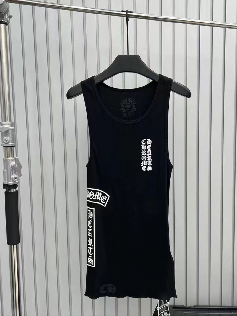 Chrome Hearts Black Tank with White Gothic Logos